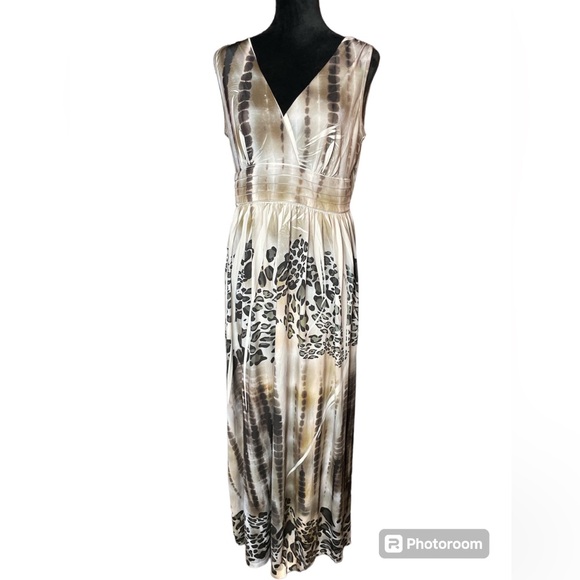 AB Studio Dresses & Skirts - AB Studio Cream, Tan, Black Tie Dye & Leopard Print Sleeveless Maxi Dress